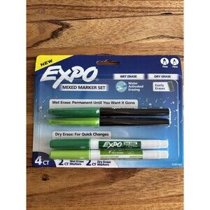 Expo Mixed Marker Set 4 Count Green Wet Erase, Dry Erase Fine Tip